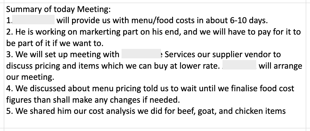 meeting-minutes-franchisor-food-cost